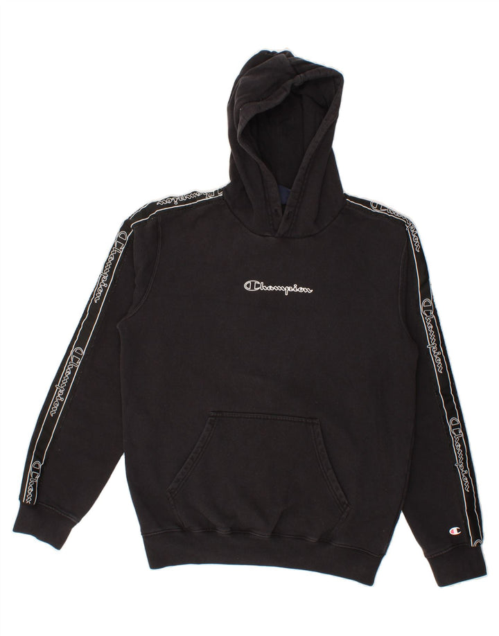 CHAMPION Mens Graphic Hoodie Jumper Medium Black Cotton Vintage Champion and Second-Hand Champion from Messina Hembry 