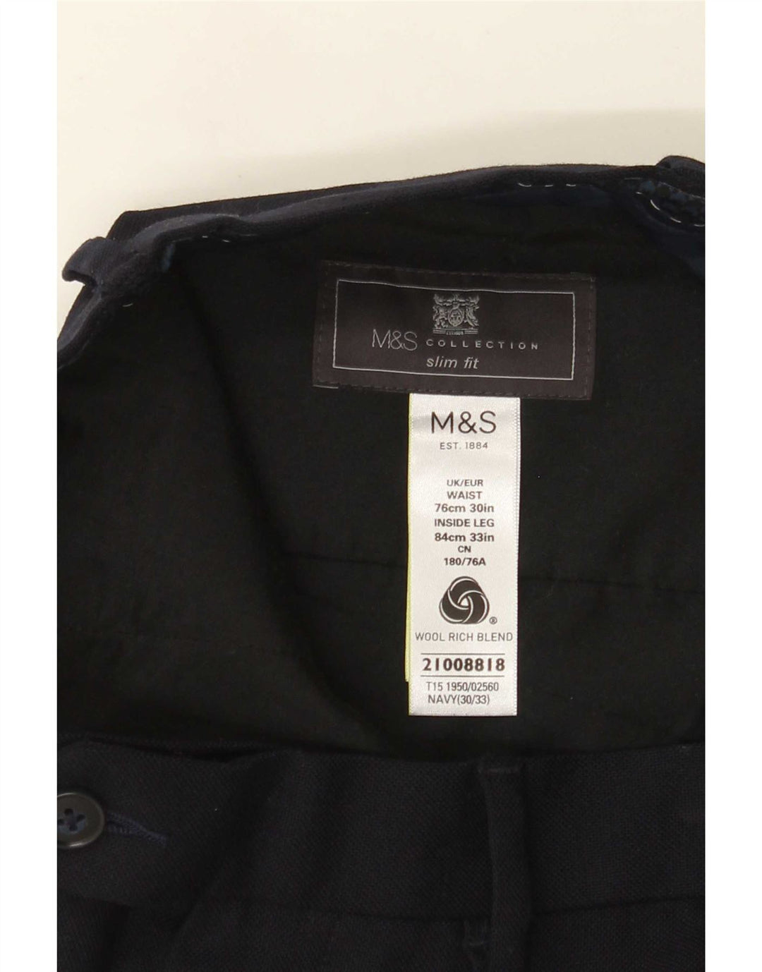 Marks & Spencer Ανδρικό Slim Suit Παντελόνι W30 L33 Navy Blue Wool