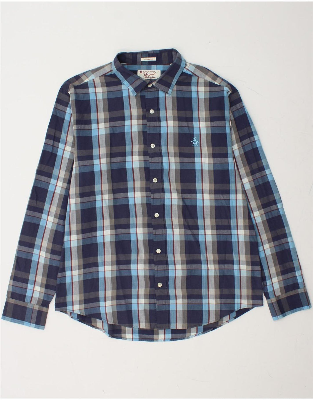 Ανδρικό πουκάμισο PENGUIN Classic Fit Μεγάλο μπλε ναυτικό καρό βαμβακερό