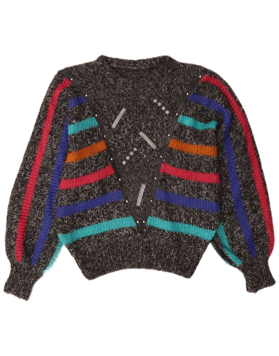 Γυναικείο πουλόβερ με λαιμόκοψη VINTAGE 14, μεσαίο γκρι ριγέ