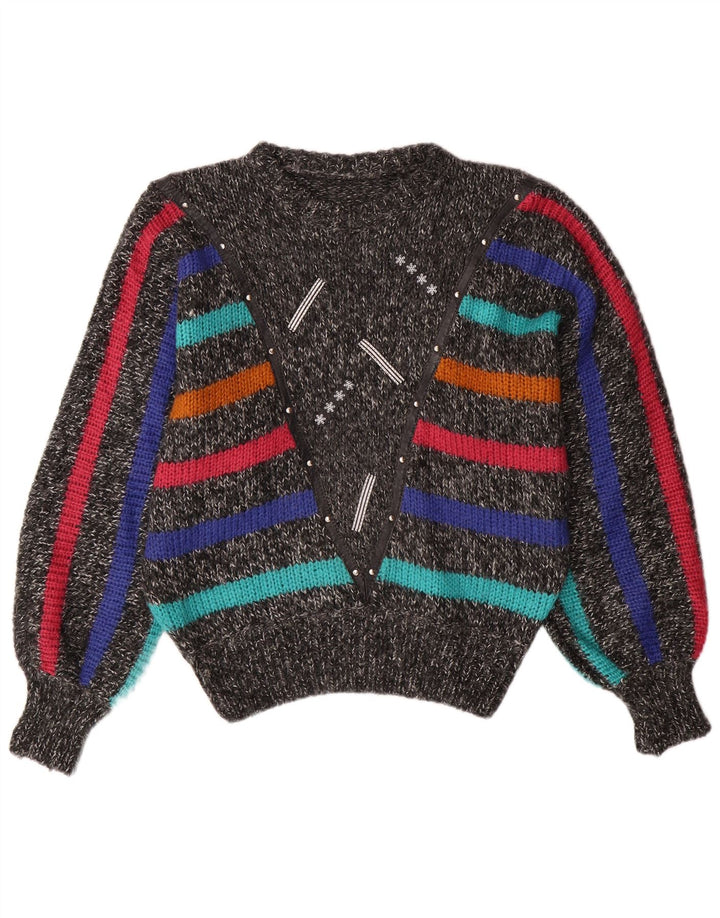 Γυναικείο πουλόβερ με λαιμόκοψη VINTAGE 14, μεσαίο γκρι ριγέ