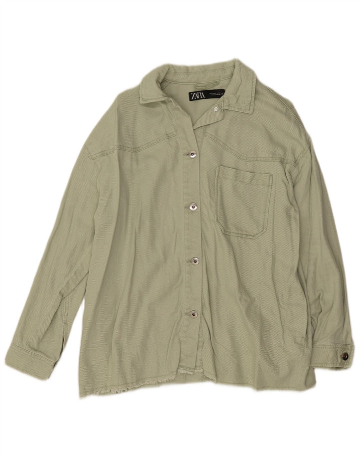 Zara Γυναικείο Oversized Bomber Jacket UK 10 Small Green Cotton