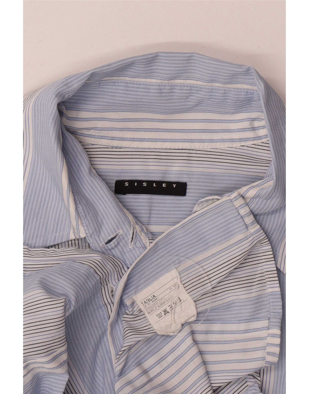 Sisley Γυναικείο πουκάμισο UK 10 Small Blue ριγέ βαμβακερό