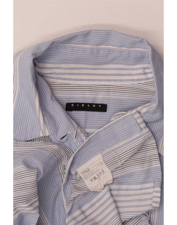 Sisley Γυναικείο πουκάμισο UK 10 Small Blue ριγέ βαμβακερό