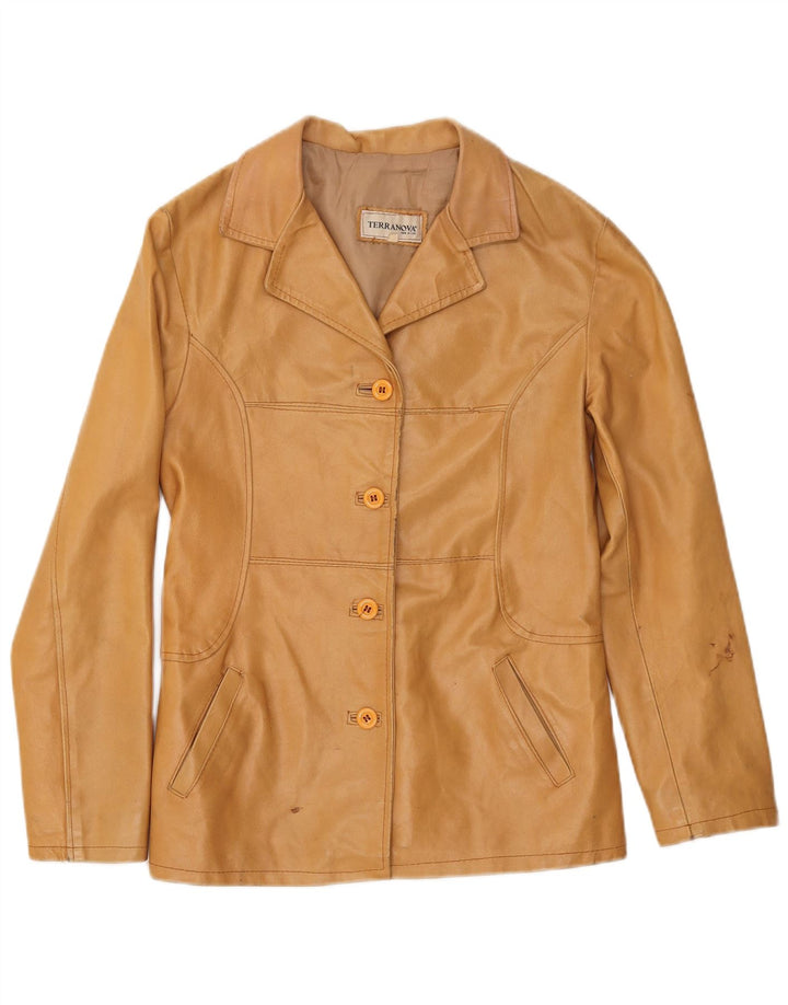 Terranova Γυναικείο δερμάτινο σακάκι 4 κουμπιών UK 10 Small Beige