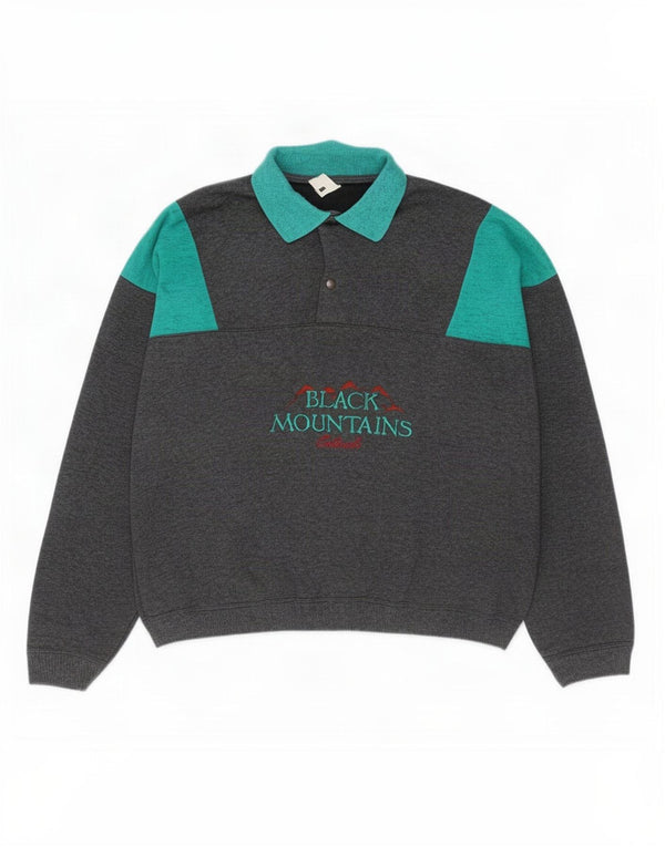 Ανδρικό vintage γραφικό φούτερ πόλο με λαιμόκοψη Jumper 2XL γκρι χρώμα