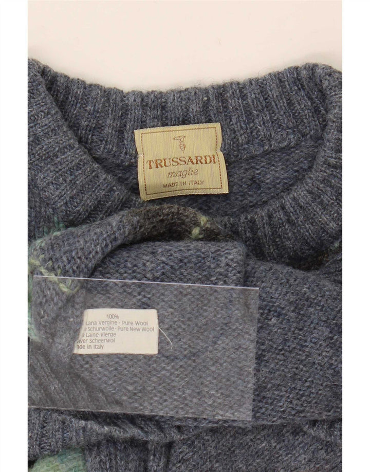 Ανδρικό πουλόβερ Trussardi Crew Neck Jumper Medium Blue Argyle/Diamond Wool
