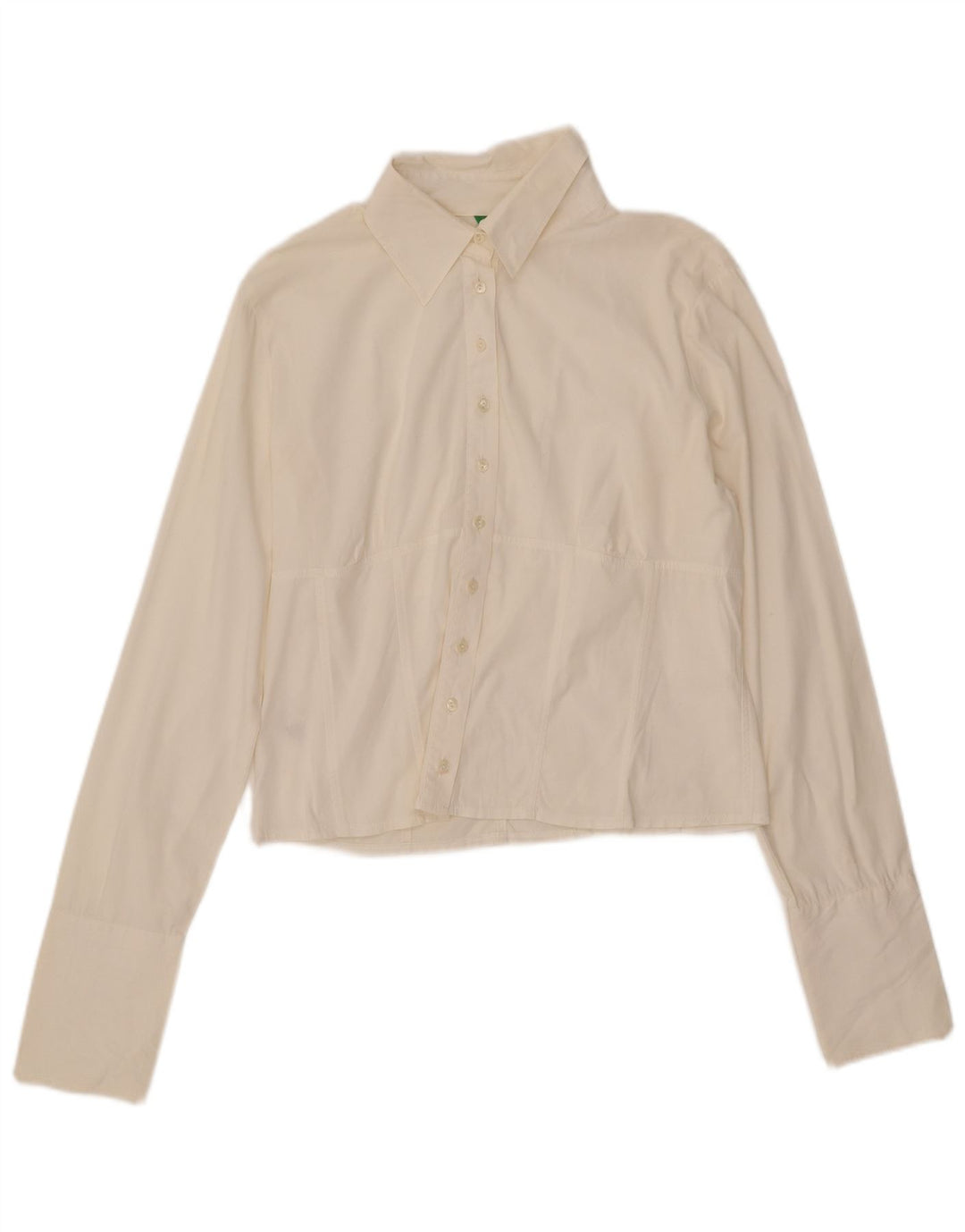 BENETTON Γυναικείο πουκάμισο Crop Μπλούζα UK 14 Μεγάλο λευκό βαμβακερό