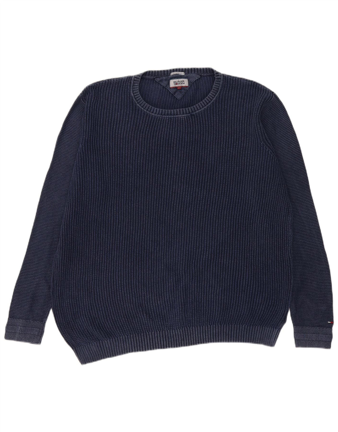 TOMMY HILFIGER Ανδρικό πουλόβερ με λαιμόκοψη XL Navy μπλε βαμβακερό