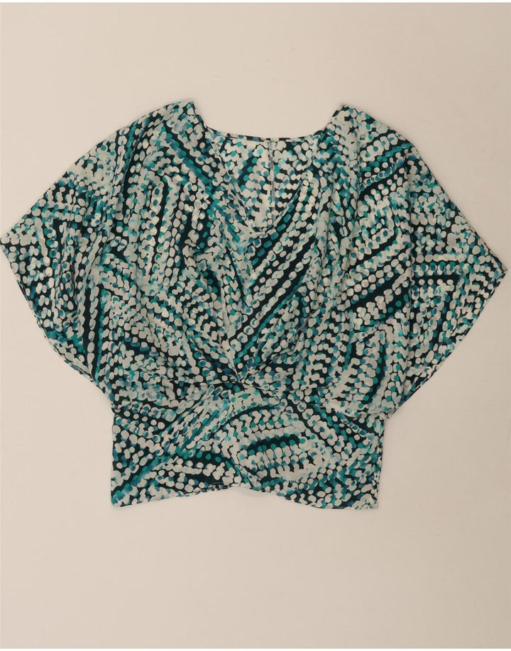 Vintage γυναικεία μπλούζα μπλούζα τοπ UK 14 Medium Blue Geometric