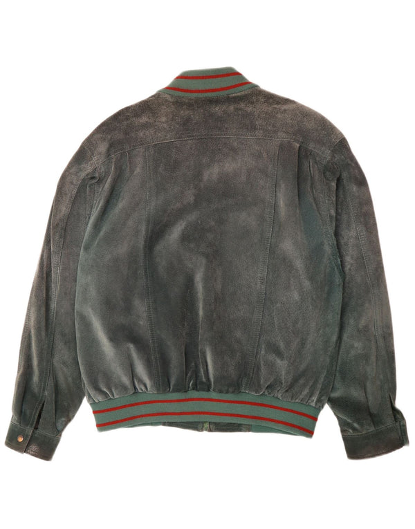 Vintage Ανδρικό Suede Bomber Jacket UK 40 Large Green Leather