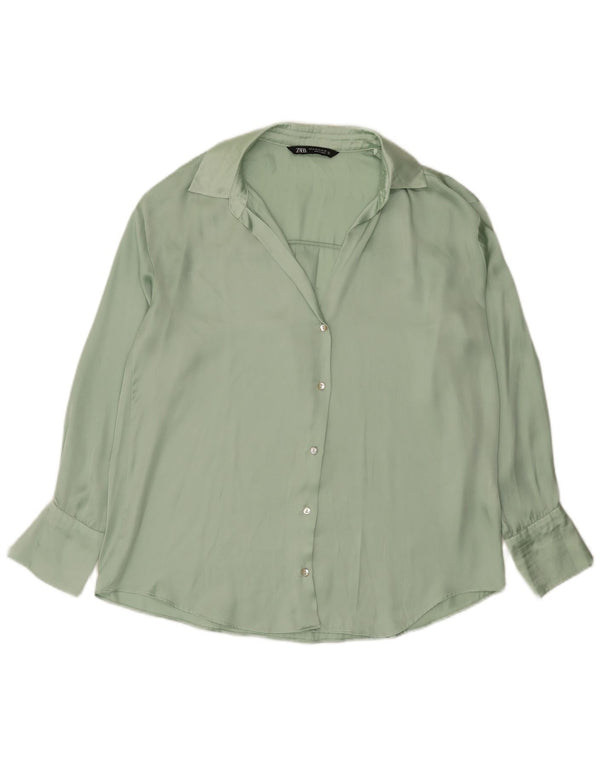 Zara Γυναικείο πουκάμισο Oversized Μπλούζα UK 14 Medium Green Polyester