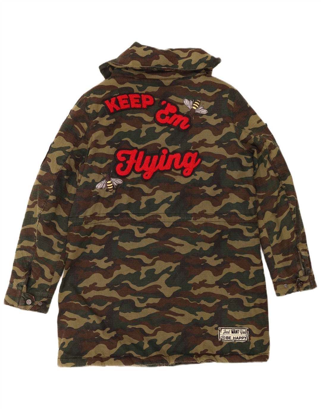 Vintage γυναικείο oversized γραφικό πανωφόρι UK 10 Small Khaki Camouflage