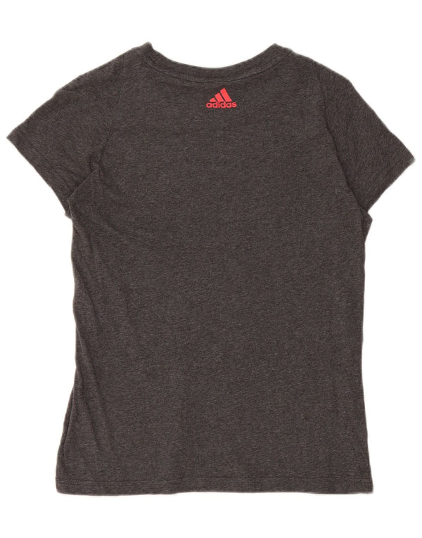 Γυναικείο γραφικό μπλουζάκι Adidas Top UK 12/14 μεσαίο γκρι βαμβακερό