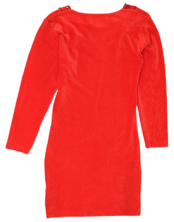 Vintage γυναικείο μακρυμάνικο βελούδινο φόρεμα UK 14 Medium Red Floral