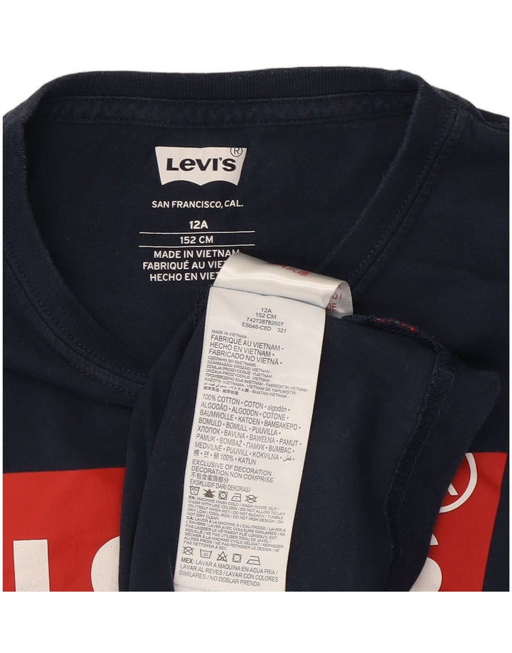 LEVI'S Boys Graphic Top Long Sleeve 11-12 Years Navy Blue Cotton