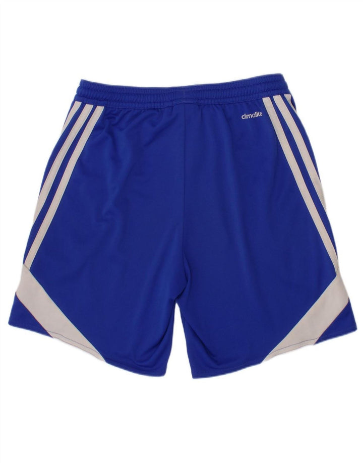 ADIDAS Boys Climalite Sport Shorts 7-8 Years Blue Colourblock Polyester