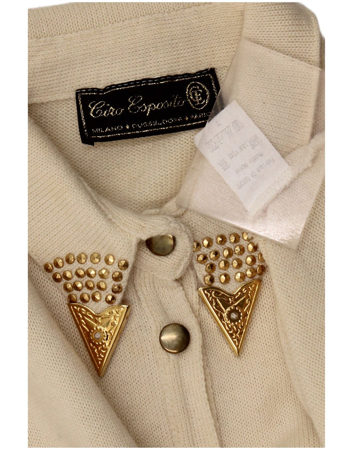 CIRO ESPOSITO Γυναικείο πλεκτό πουκάμισο μπλούζα UK 14 Large Off White Wool