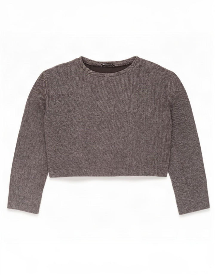 Zara Γυναικείο Crop Top Μακρυμάνικο UK 14 Medium Grey