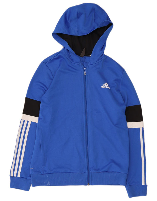 Adidas Boys Climalite Zip Hoodie Sweater 13-14 Years Blue Colourblock