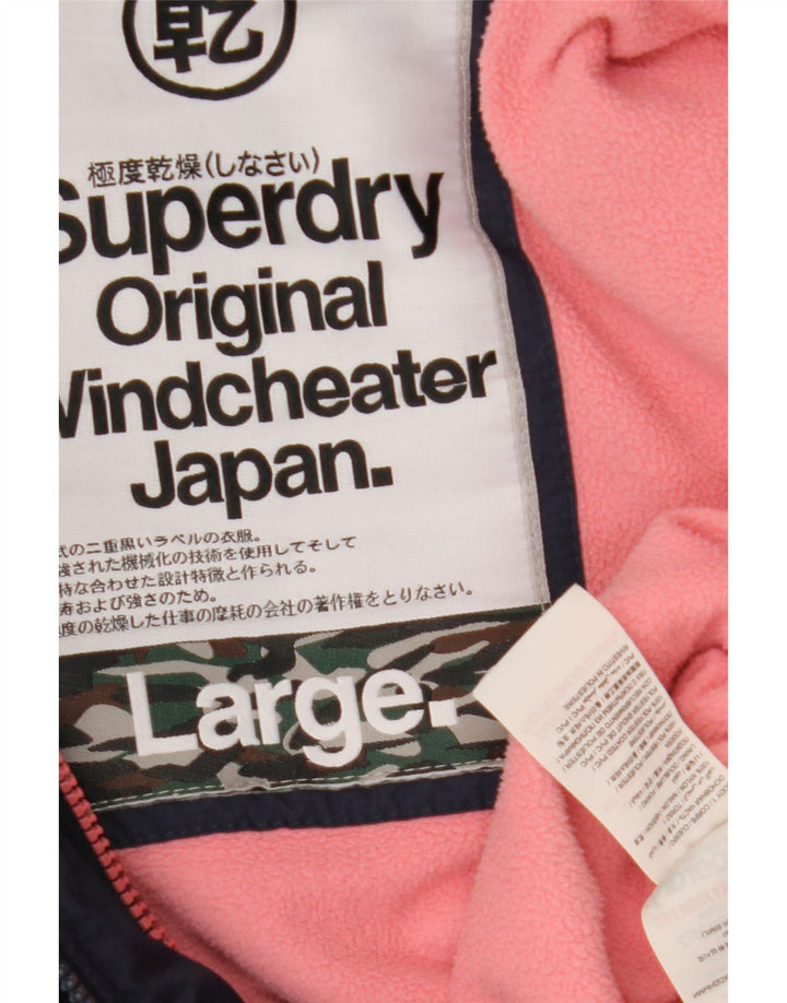 SUPERDRY Womens Graphic Windbreaker Jacket UK 16 Large Navy Blue