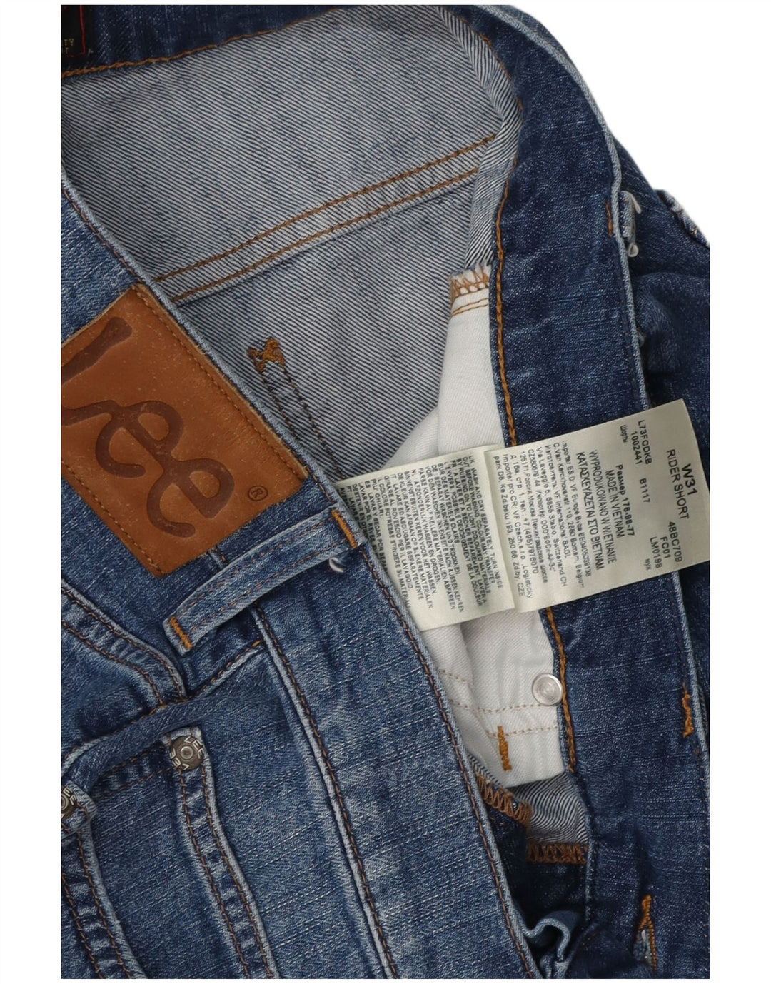 Lee Womens Rider Distressed τζιν σορτς W31 μεσαίο μπλε βαμβακερό