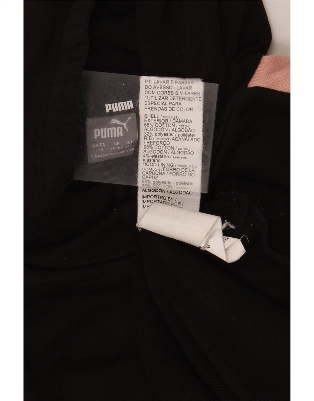 PUMA Girls Hoodie Jumper 11-12 Years Black Colourblock Βαμβακερό