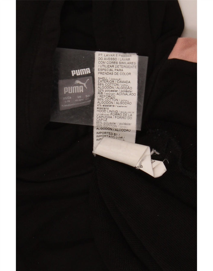 PUMA Girls Hoodie Jumper 11-12 Years Black Colourblock Βαμβακερό
