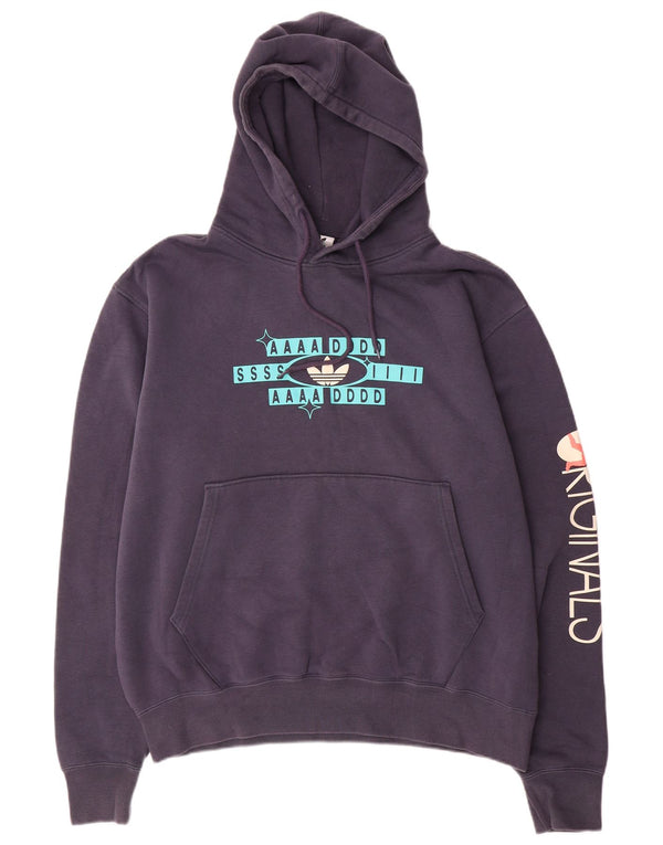 Ανδρικό γραφικό κουκούλα ADIDAS Μεγάλο μπλε βαμβακερό