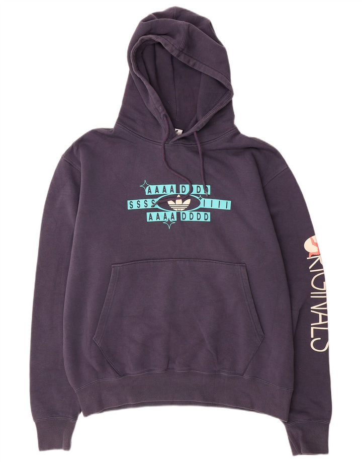 Ανδρικό γραφικό κουκούλα ADIDAS Μεγάλο μπλε βαμβακερό