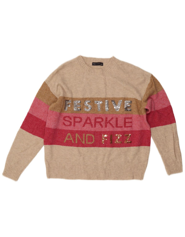 MARKS & SPENCER Γυναικείο πουλόβερ με λαιμόκοψη UK 14 Medium Beige