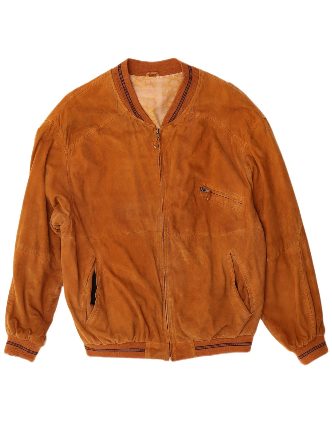 VINTAGE Ανδρικό Suede Bomber Jacket IT 50 Large Brown Δερμάτινο