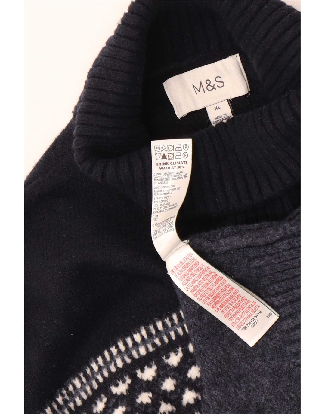 Marks & Spencer Ανδρικό πουλόβερ με ρολό λαιμόκοψη XL Navy Blue Geometric