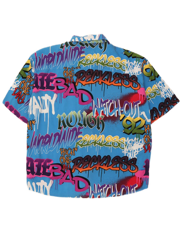 Ανδρικό κοντομάνικο πουκάμισο μεγάλου μεγέθους, γραφικό, μικρό μπλε χρώμα