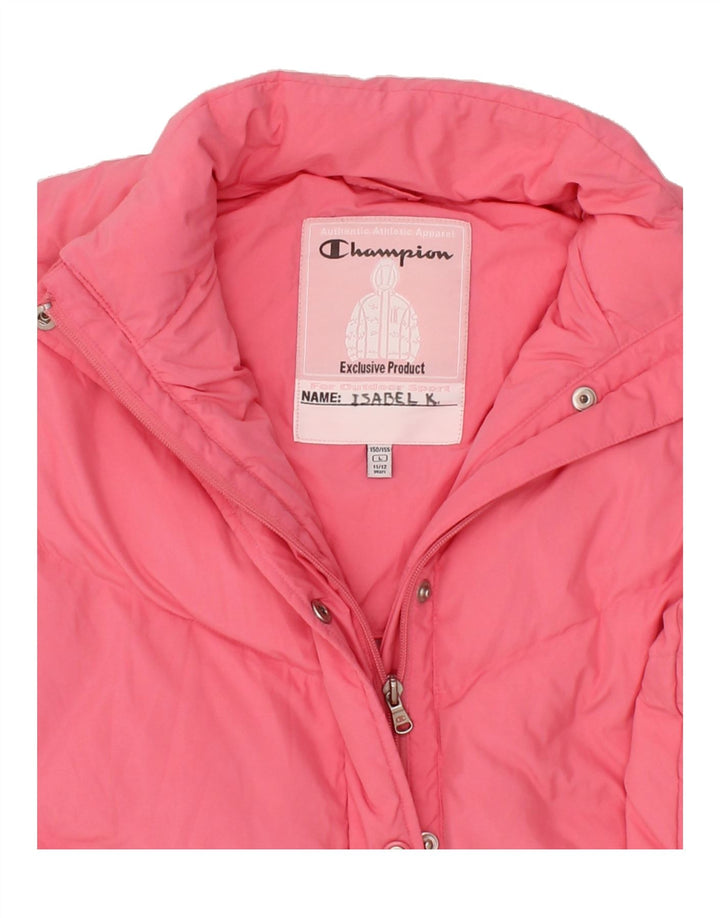 CHAMPION Girls Padded Jacket 11-12 Years Large Pink Polyester Vintage Champion and Second-Hand Champion from Messina Hembry 