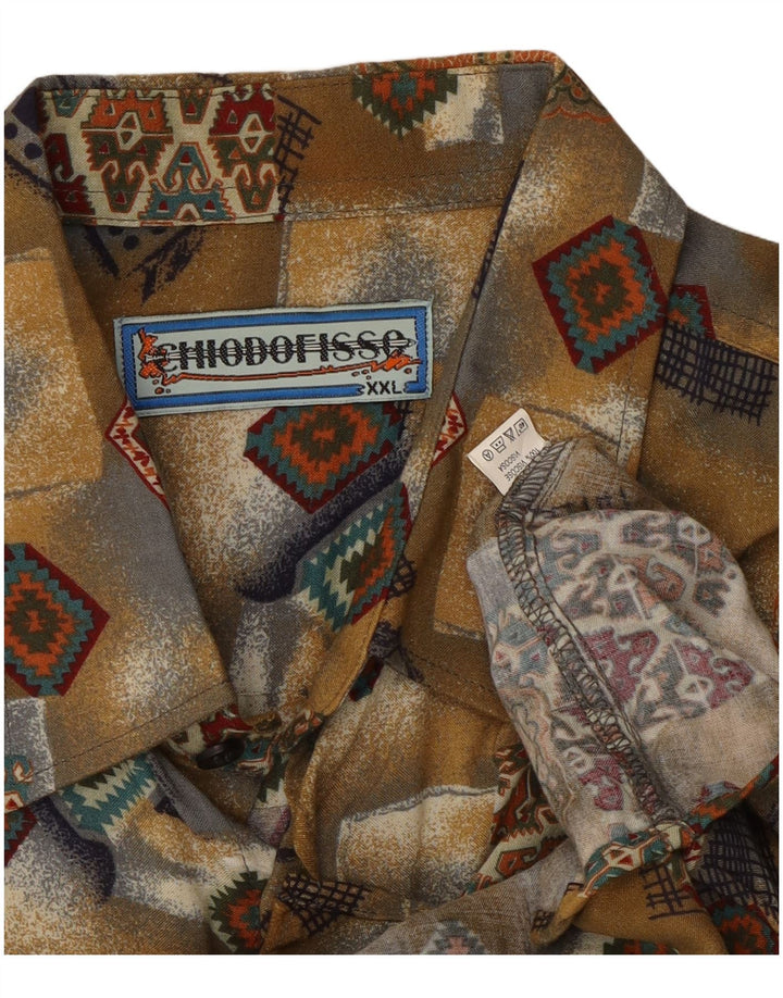 Vintage Ανδρικό κοντομάνικο πουκάμισο 2XL Khaki Patchwork Viscose