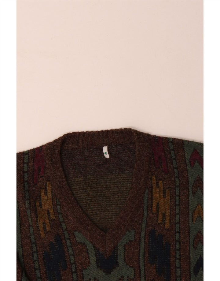 Ανδρικό πουλόβερ με λαιμόκοψη VNTAGE IT 50 Μεσαίο Καφέ Γεωμετρικό