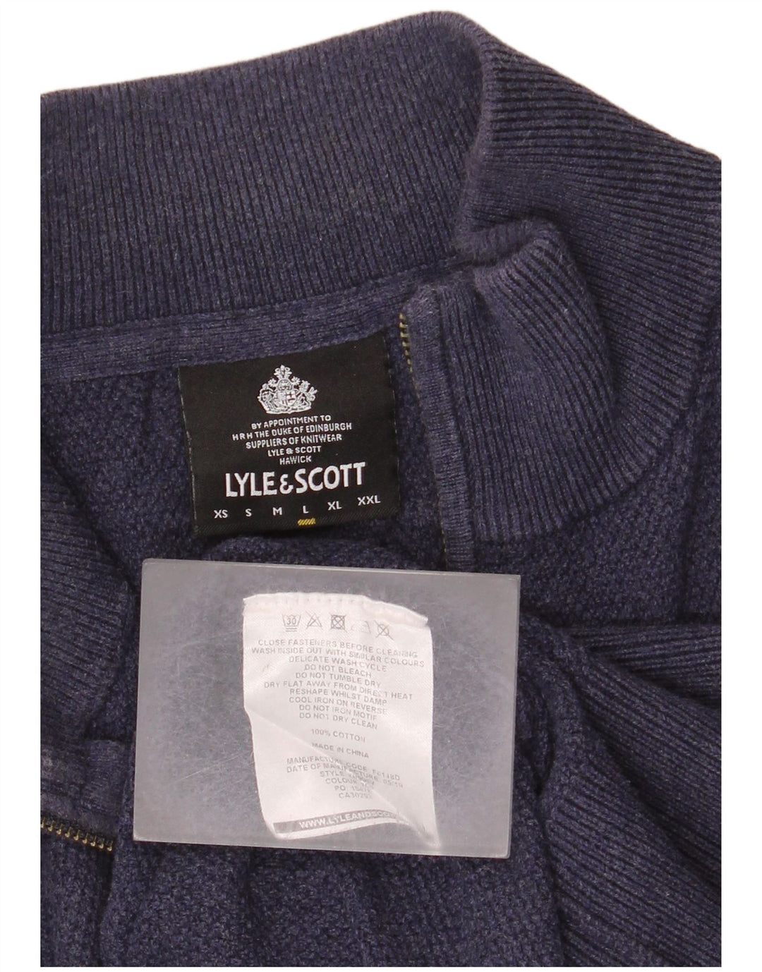 Ανδρικό πουλόβερ με λαιμόκοψη Lyle & Scott με φερμουάρ Μεγάλο βαμβακερό μπλε ναυτικό