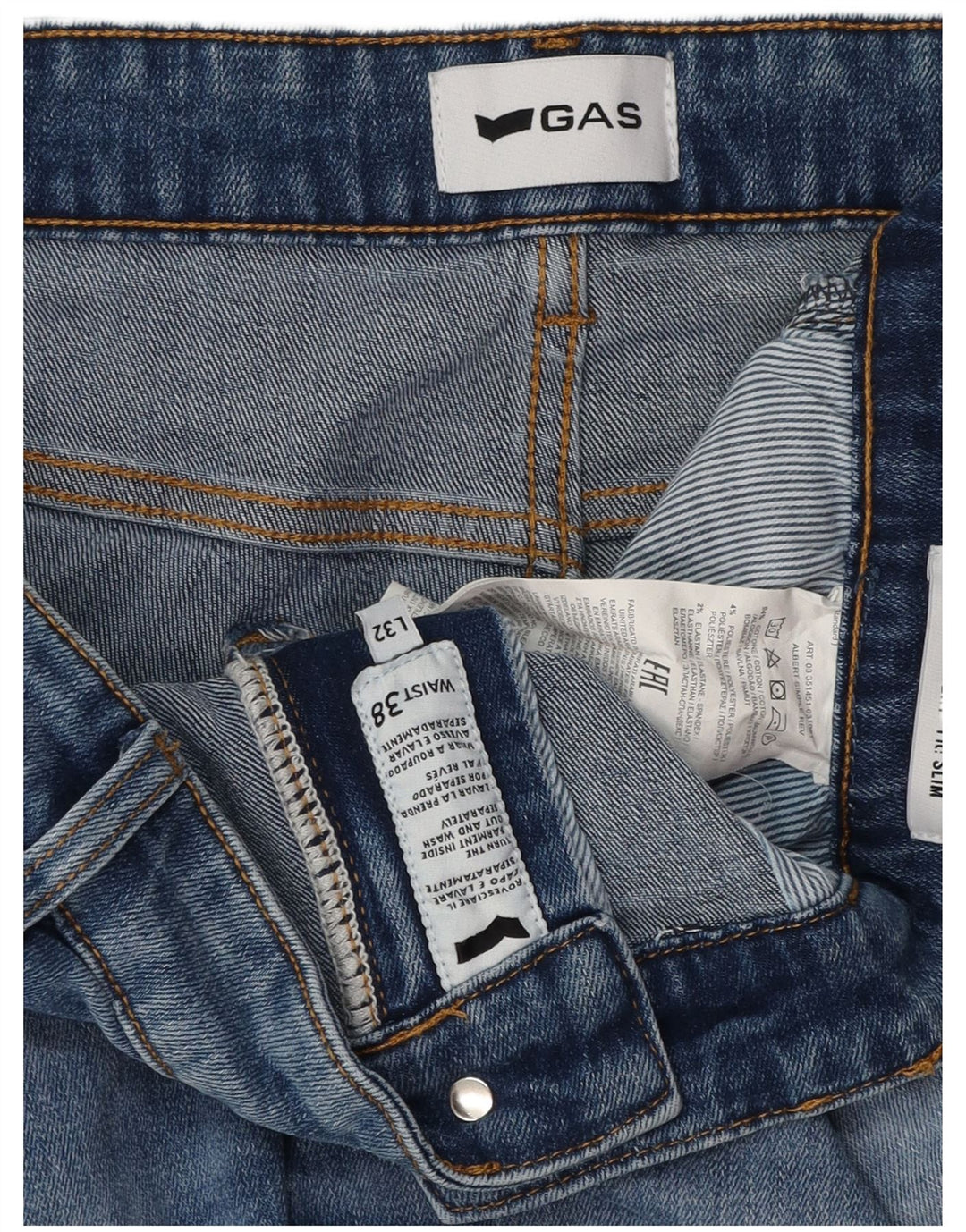 Ανδρικό Gas Distressed Slim Jeans W38 L32 Μπλε βαμβακερό