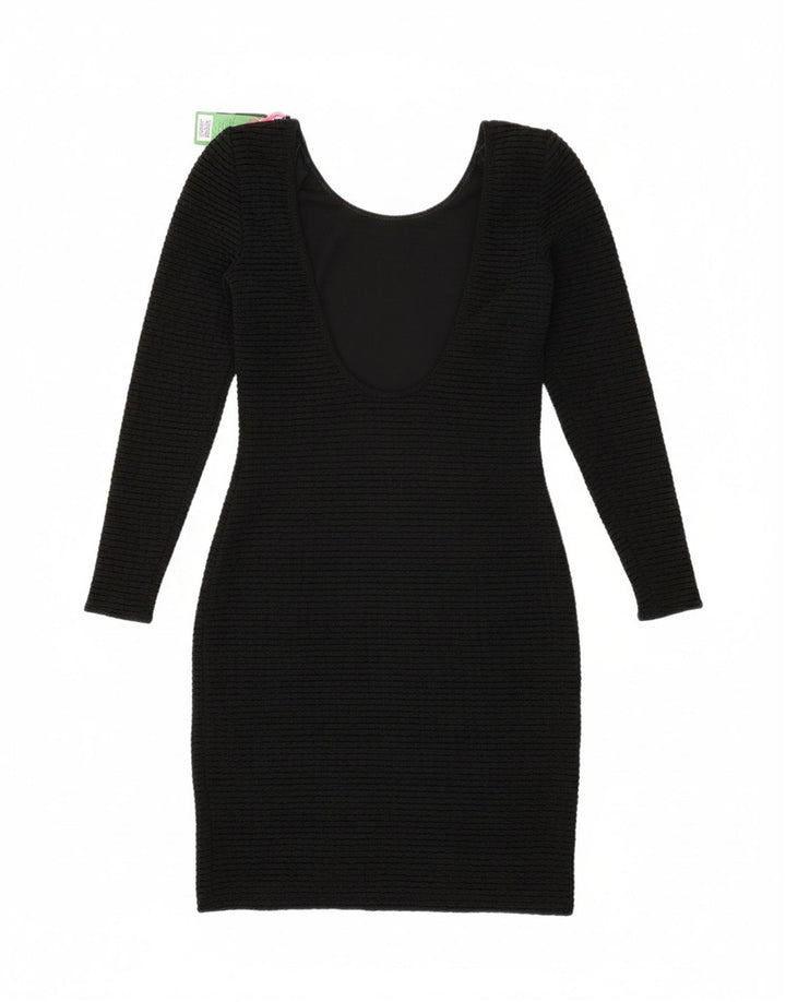 VINTAGE Womens Long Sleeve Bodycon Dress IT 40 Small Black Polyamide