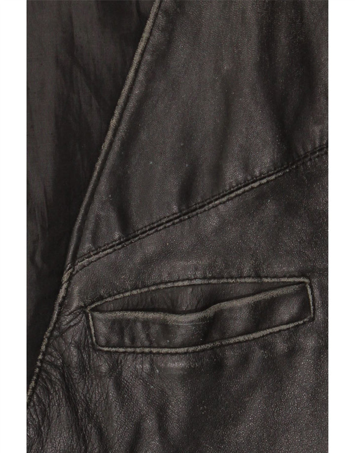 VINTAGE Ανδρικό Δερμάτινο Γιλέκο IT 52 Μεγάλο Δερμάτινο Μαύρο