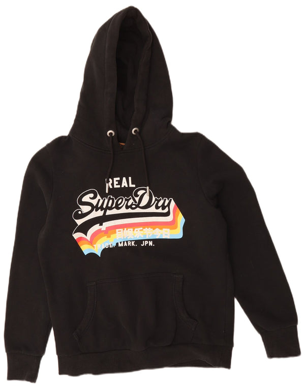 Superdry Γυναικείο Γραφικό Hoodie Jumper UK 14 Large μαύρο βαμβακερό