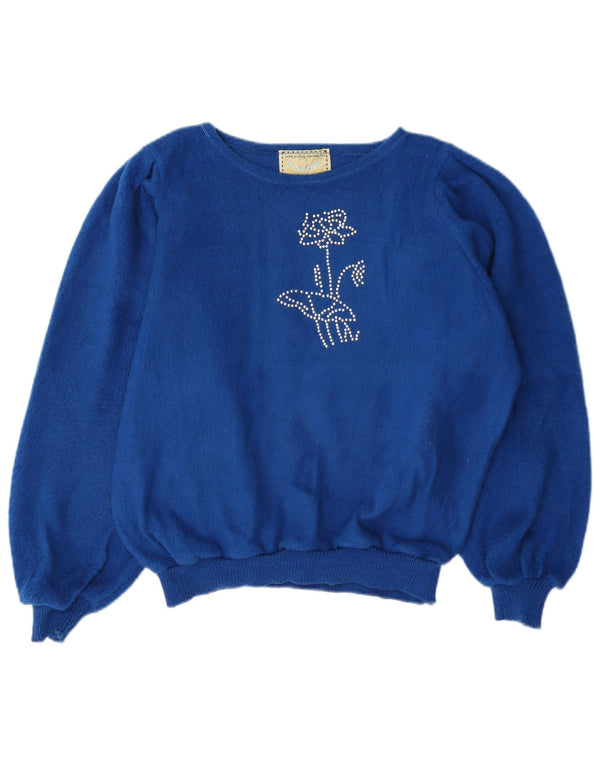 Vintage γυναικείο πουλόβερ με λαιμόκοψη UK 16 Large Blue Floral