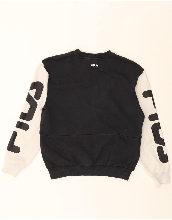 FILA Womens Graphic Sweatshirt Jumper UK 10 Small Black Colourblock Vintage Fila and Second-Hand Fila from Messina Hembry 
