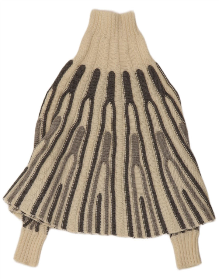 VINTAGE Γυναικείο Poncho Jumper UK 12 Medium Off White Ριγέ