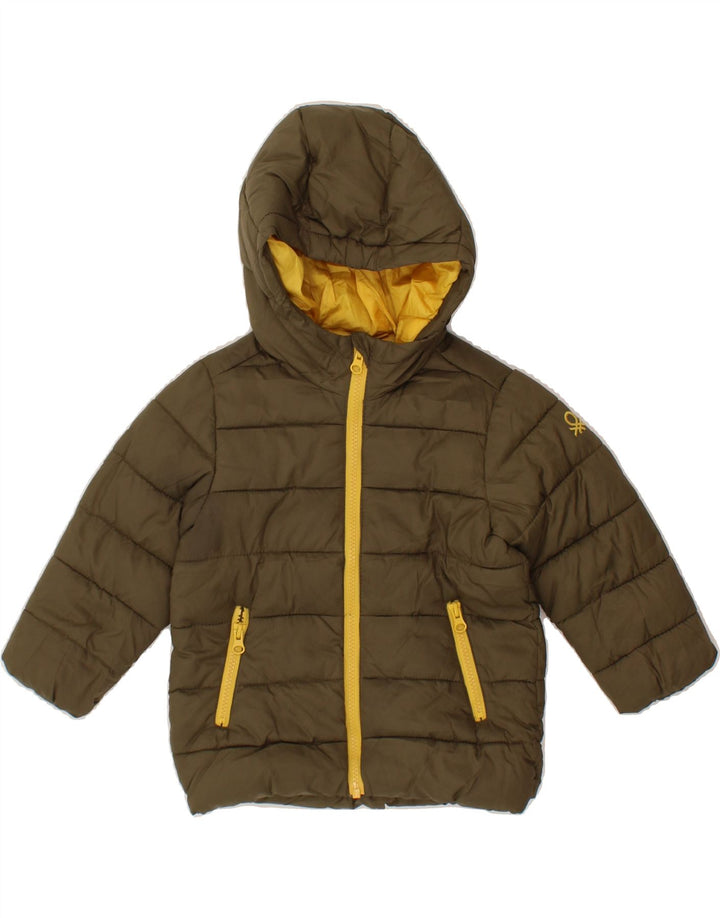 BENETTON Baby Boys Hooded Padded Jacket 18-24 Months Khaki Polyester Vintage Benetton and Second-Hand Benetton from Messina Hembry 