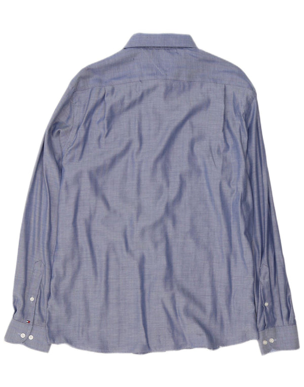 Tommy Hilfiger Mens Shirt Size 16 1/2 Large Blue Herringbone Cotton