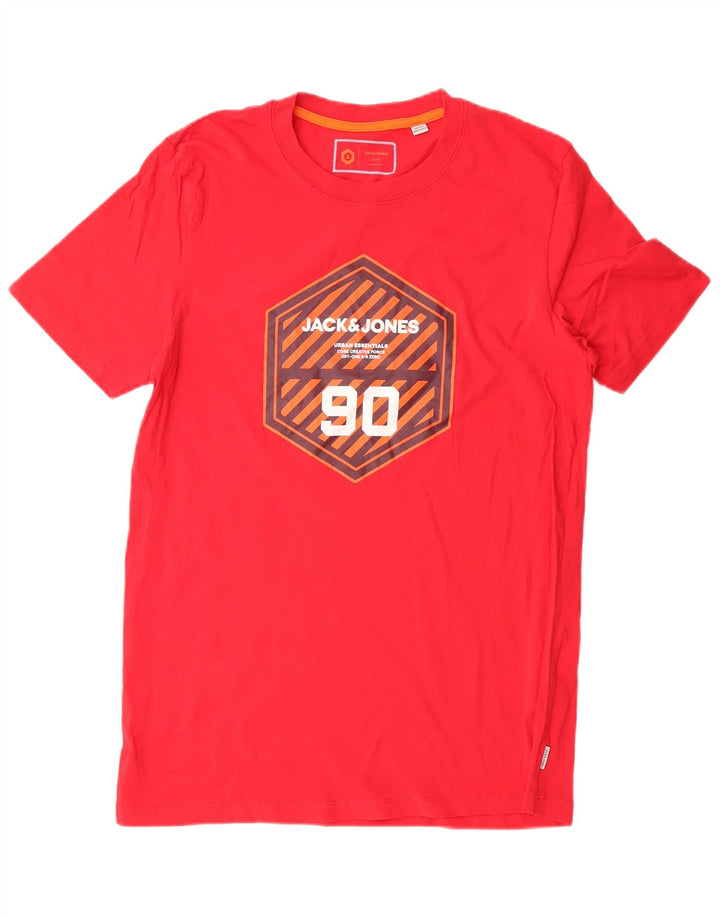 JACK & JONES Mens Graphic T-Shirt Top Large Red Cotton