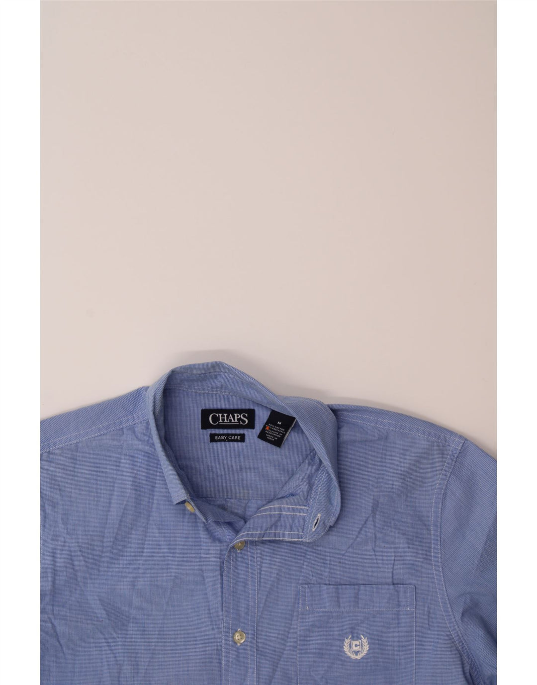 CHAPS Mens Easy Care Short Sleeve Shirt Medium Blue Check Cotton Vintage Chaps and Second-Hand Chaps from Messina Hembry 