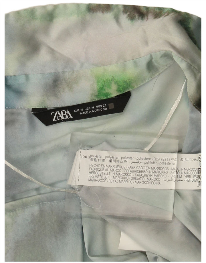 Zara Γυναικείο πουκάμισο Oversized Μπλούζα UK 14 Medium Green Tie Dye Polyester